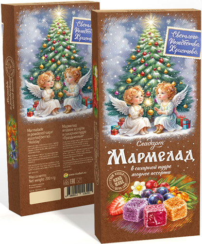 №1 Сладарт(11620) Мармелад Новогодний "Ангелы" Ассорти ягодное в сахарной пудре, 200г    в Невинномысске