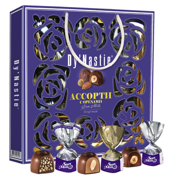 №3 Династия Сумка Конфеты "Ассорти с орехами", 210г     в Невинномысске